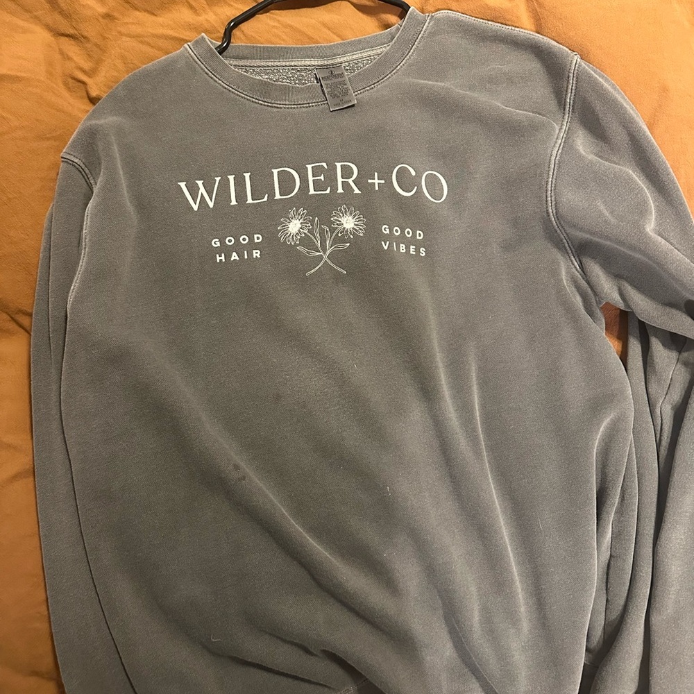 Slate Grey Crewneck Sweater with WILDER+CO Design